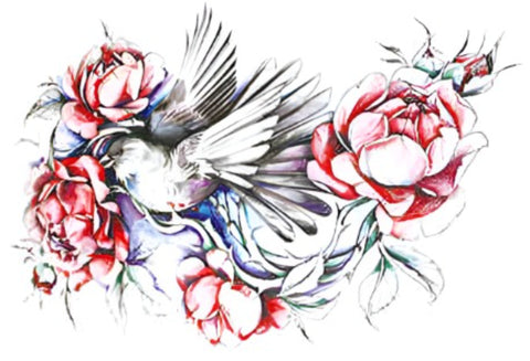 Bird Surrounded Flowers - Boston Temporary Tattoos