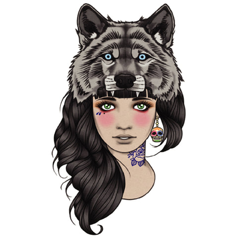 Wolf Head Lady - Boston Temporary Tattoos