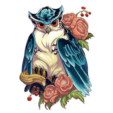 Owl with Rose - Boston Temporary Tattoos